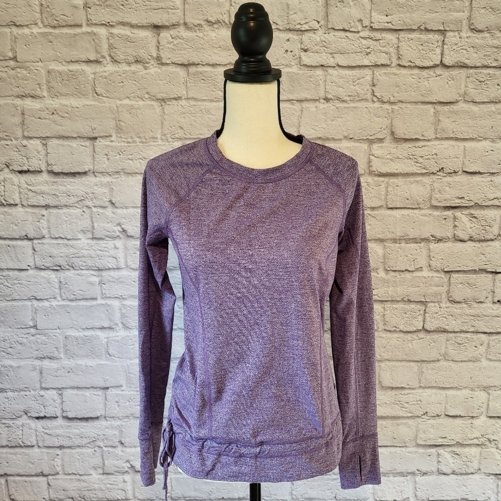 Lucy light heather purple long sleeve scoop neck thumb hole cuff top size S - Picture 2 of 10
